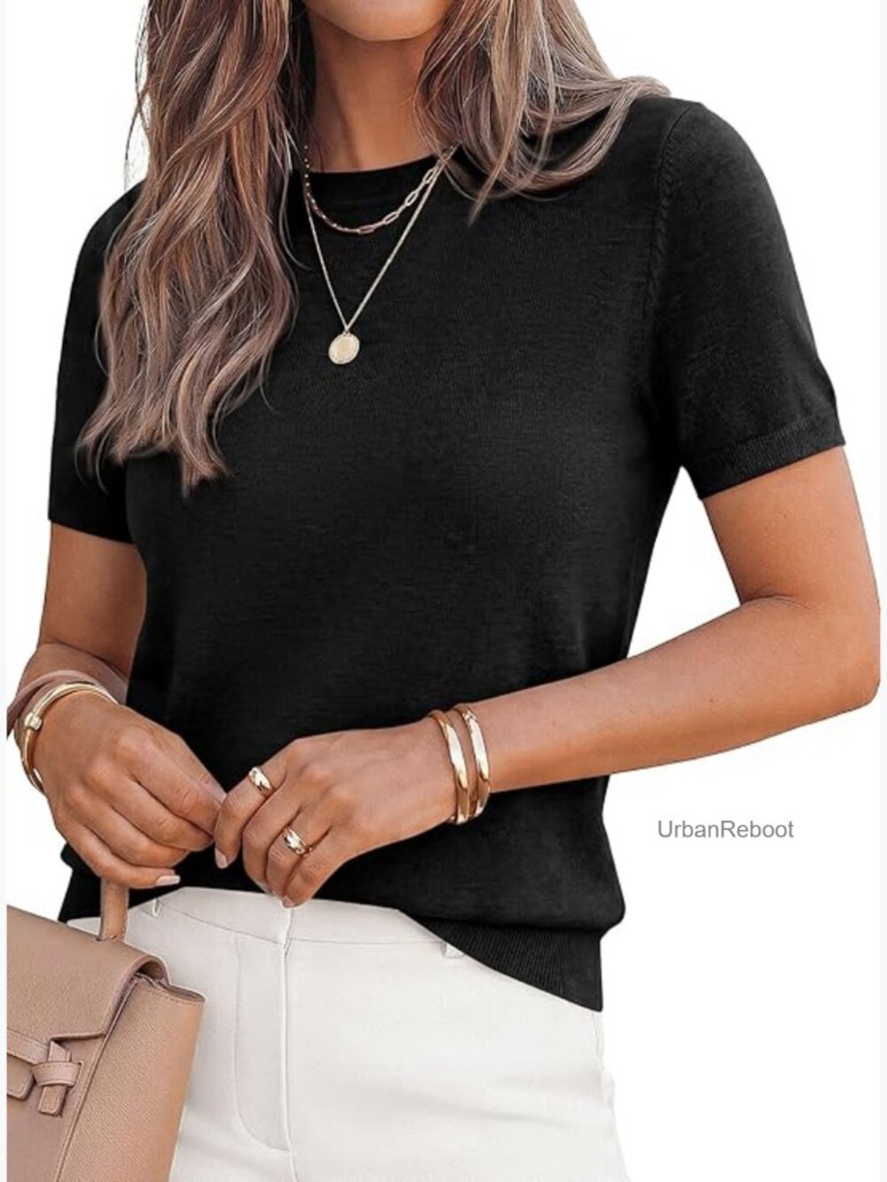 Short Sleeve Crew Neck Pullover Sweater Lightweight Knit Top Business Casual
